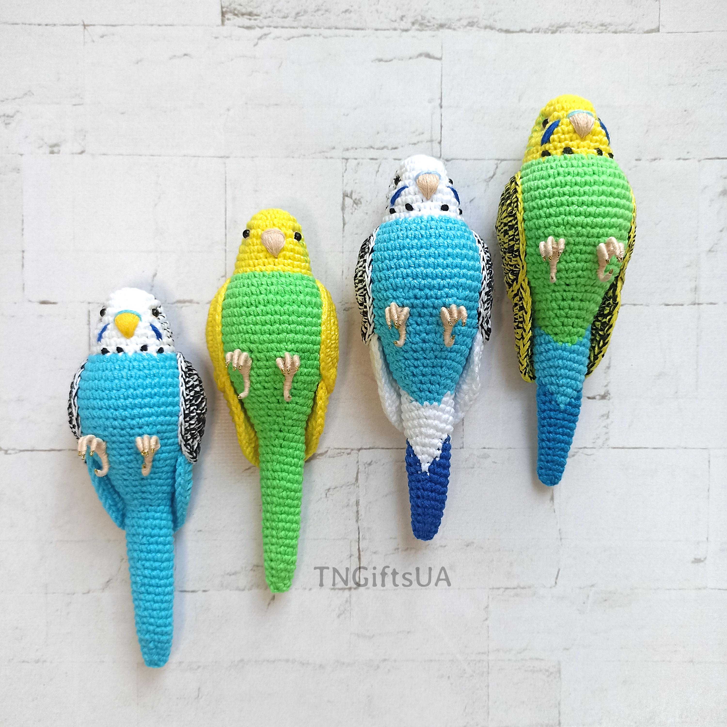 かぎ針編みのセキセイインコのぬいぐるみ、パーソナライズされたオウム