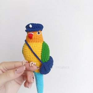 Crochet colorful Conure bird Stuffed animal themed toy bird messanger Amigurumi toy postman Parakeet toy gift for mother Plush Memorial image 6