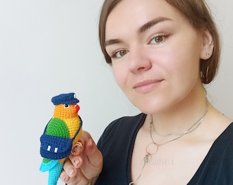 Crochet colorful Conure bird Stuffed animal themed toy bird messanger Amigurumi toy postman Parakeet toy gift for mother Plush Memorial