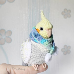 Crochet custom Pearl Cockatiel parrot ornament Plush bird Amigurumi toy Personalized gift Pet loss Stuffed animal Sculpture image 10