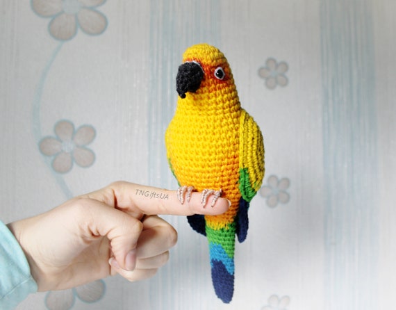 Sun Conure Figurine Crochet Parakeet Plush Toy as Gift for Parrot Lovers Colorful Tropical Decor Sculpture Etsy