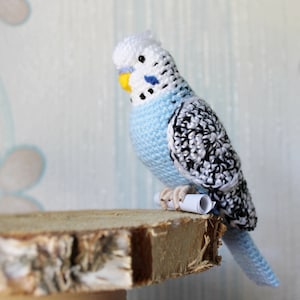 Crochet budgie pattern Tutorial PDF Amigurumi New Year bird lovers stuffed animal Easy Crochet Decor Blue bird with flexible paws home decor image 6