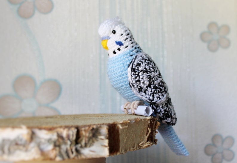 Crochet budgie pattern Tutorial PDF Amigurumi New Year bird lovers stuffed animal Easy Crochet Decor Blue bird with flexible paws home decor image 6