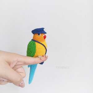 Crochet colorful Conure bird Stuffed animal themed toy bird messanger Amigurumi toy postman Parakeet toy gift for mother Plush Memorial image 4
