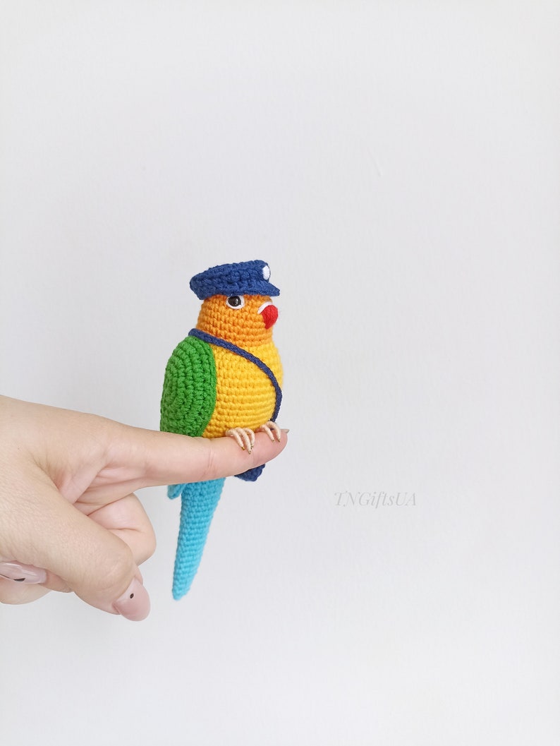 Crochet colorful Conure bird Stuffed animal themed toy bird messanger Amigurumi toy postman Parakeet toy gift for mother Plush Memorial image 4