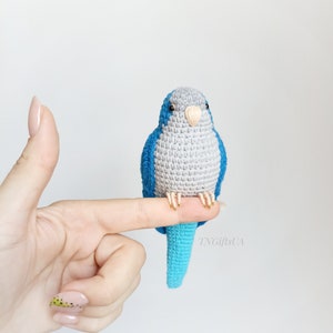 Blue Quaker crochet bird parrot monk parakeet Stuffed parrot Sculpture bird Amigurumi toy gift for child son exotic bird lost pet