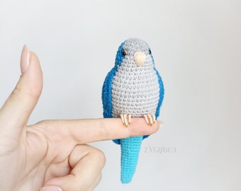 Blue Quaker crochet bird parrot monk parakeet Stuffed parrot Sculpture bird Amigurumi toy gift for child son exotic bird lost pet