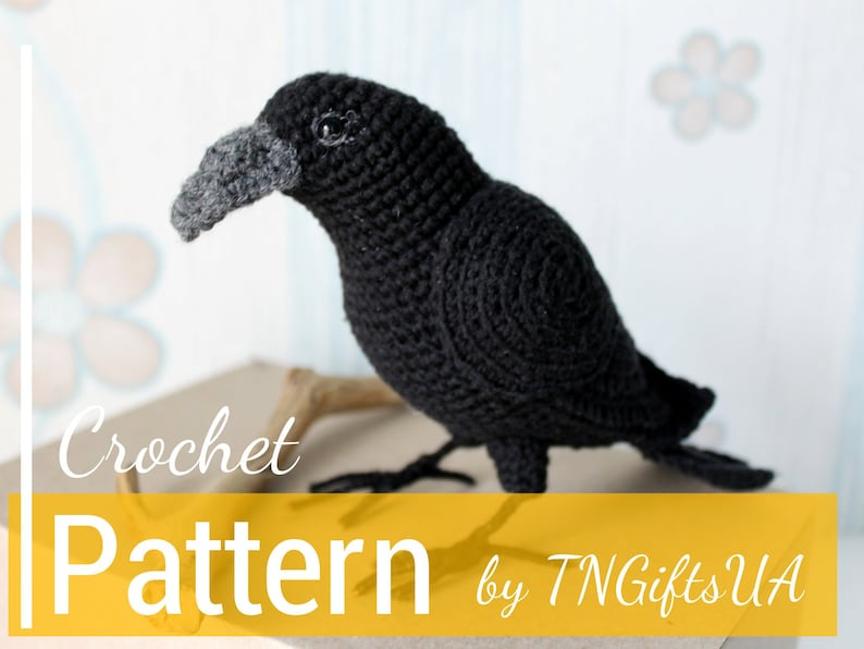 Crochet Crow PATTERN Tutorial PDF Gothic Black Raven Crochet DIY Halloween Decor Realistic bird scarecrow Gift for crocheter image 1