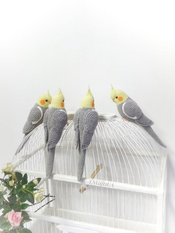 セキセインコ　オカメインコ　ハシビロコウ　編みぐるみ　ぬいぐるみ　チェーン かぎ針編みのオカメインコのぬいぐるみ：リアルなオウムのぬいぐるみ