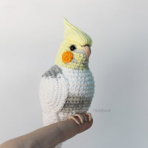 Crochet custom Pearl Cockatiel parrot ornament Plush bird Amigurumi toy Personalized gift Pet loss Stuffed animal Sculpture image 6