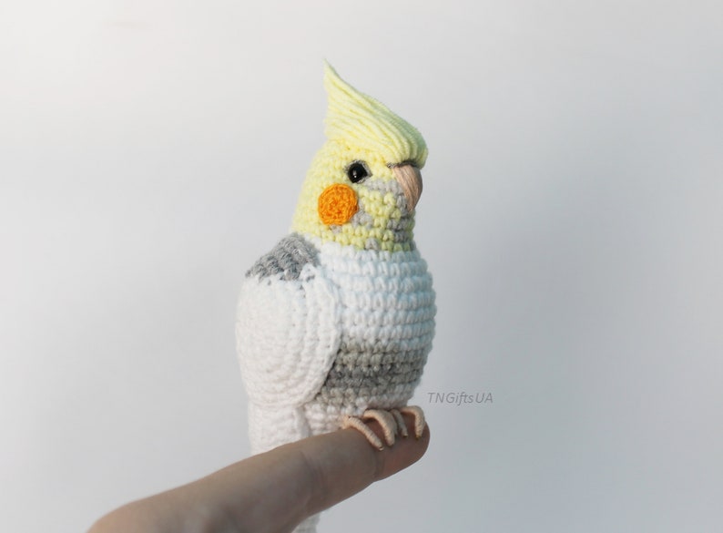 Crochet custom Pearl Cockatiel parrot ornament Plush bird Amigurumi toy Personalized gift Pet loss Stuffed animal Sculpture image 6