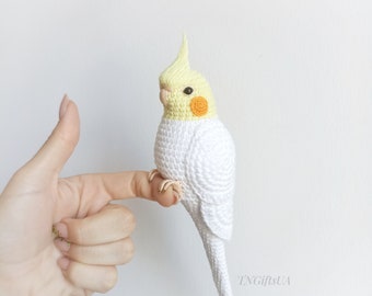 Crochet White Cockatiel Parrot Plush toy Parakeet stuffed animal Gift for parrot lovers Memory sculpture of pet