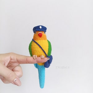 Crochet colorful Conure bird Stuffed animal themed toy bird messanger Amigurumi toy postman Parakeet toy gift for mother Plush Memorial image 2