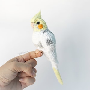 Crochet custom Pearl Cockatiel parrot ornament Plush bird Amigurumi toy Personalized gift Pet loss Stuffed animal Sculpture image 2