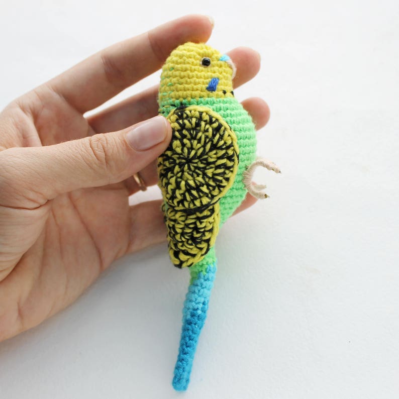 Crochet Green Budgie Easy PATTERN DIY Tutorial PDF New Year bird ornament Realistic bird with Flexible paws Amigurumi toy stuffed decor image 5