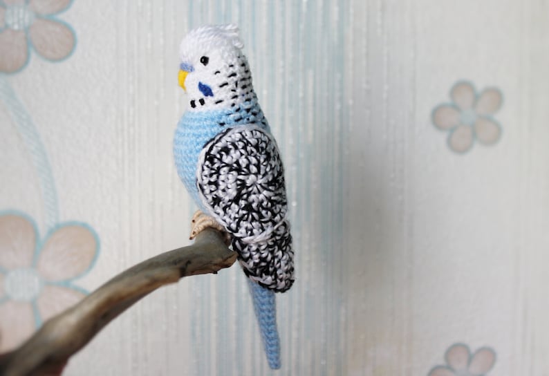 Crochet budgie pattern Tutorial PDF Amigurumi New Year bird lovers stuffed animal Easy Crochet Decor Blue bird with flexible paws home decor image 10