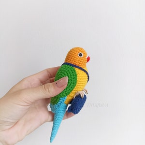 Crochet colorful Conure bird Stuffed animal themed toy bird messanger Amigurumi toy postman Parakeet toy gift for mother Plush Memorial image 10