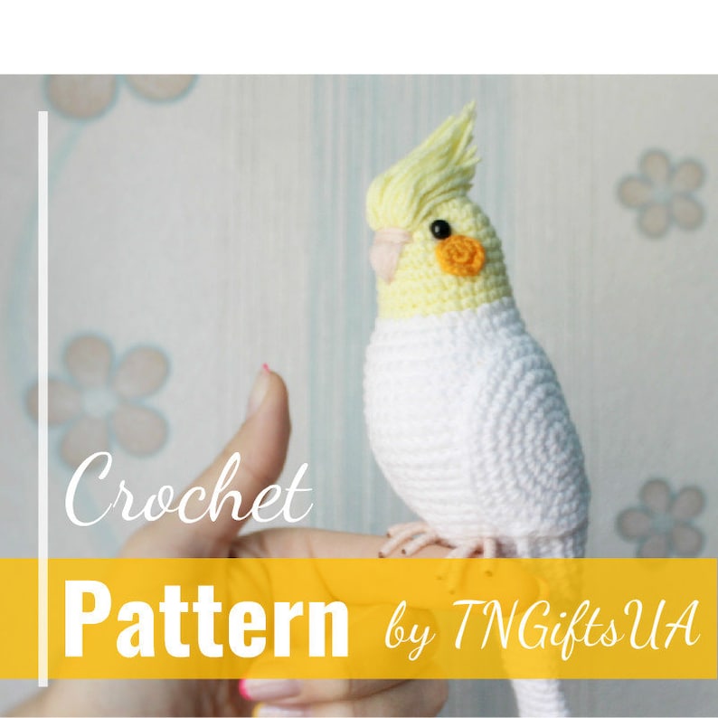 Patrón DIY de loro de ganchillo Fácil Tutorial PDF Amigurumi Cockatiel animal de peluche Pájaro de año nuevo Decoración de ganchillo Adorno de pájaro blanco pérdida de mascota imagen 1