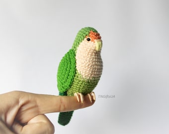 Modern Lovebird parrot miniature stuffed bird Crochet plush toy memorial pet gift for animal lovers pet loss Customized toy