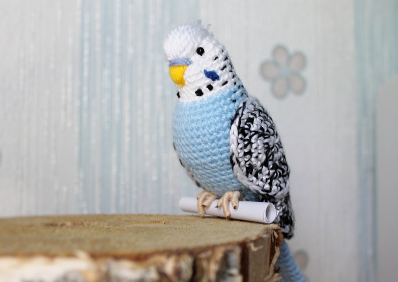 Crochet budgie pattern Tutorial PDF Amigurumi New Year bird lovers stuffed animal Easy Crochet Decor Blue bird with flexible paws home decor image 8