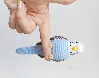 Blue Budgerigar Crochet Parakeet Stuffed animal Plush parrot realistic toy Jungle Decor for restroom gift for pet lovers