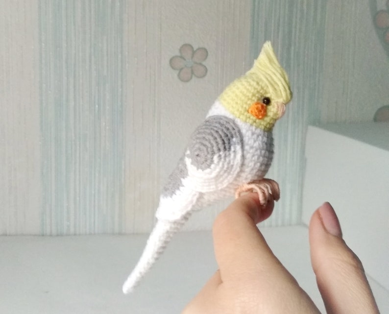 Crochet custom Pearl Cockatiel parrot ornament Plush bird Amigurumi toy Personalized gift Pet loss Stuffed animal Sculpture image 8