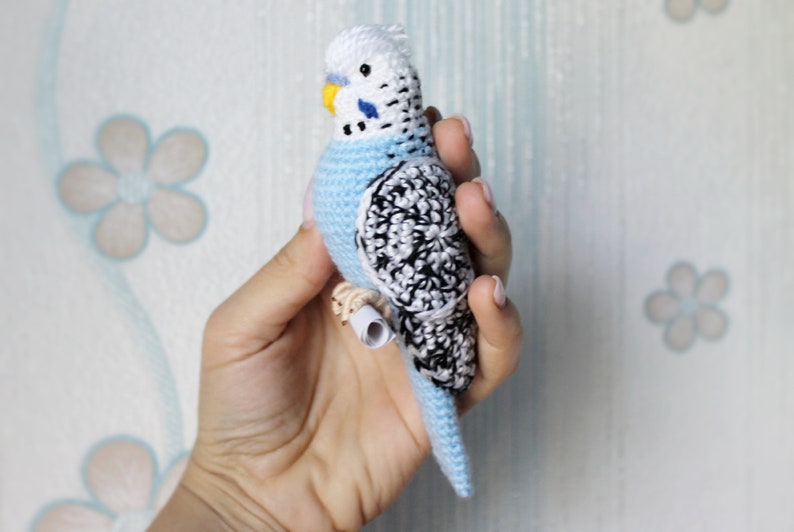 Crochet budgie pattern Tutorial PDF Amigurumi New Year bird lovers stuffed animal Easy Crochet Decor Blue bird with flexible paws home decor image 9