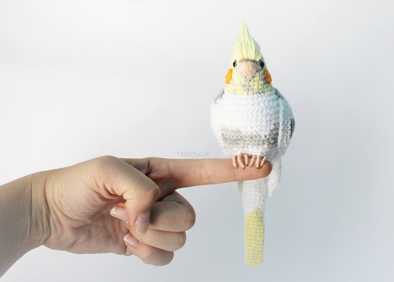 Crochet custom Pearl Cockatiel parrot ornament Plush bird Amigurumi toy Personalized gift Pet loss Stuffed animal Sculpture image 1