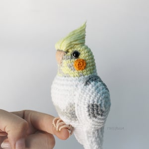 Crochet custom Pearl Cockatiel parrot ornament Plush bird Amigurumi toy Personalized gift Pet loss Stuffed animal Sculpture image 7