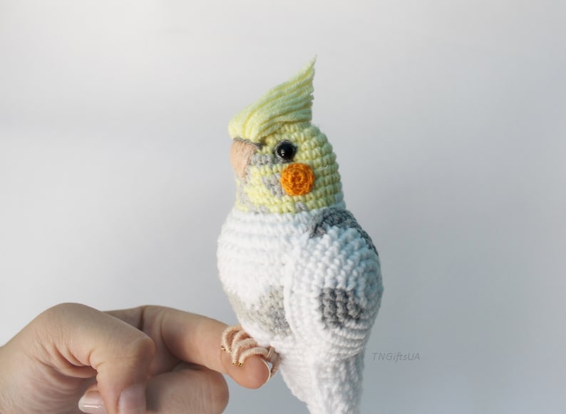 Crochet custom Pearl Cockatiel parrot ornament Plush bird Amigurumi toy Personalized gift Pet loss Stuffed animal Sculpture image 7