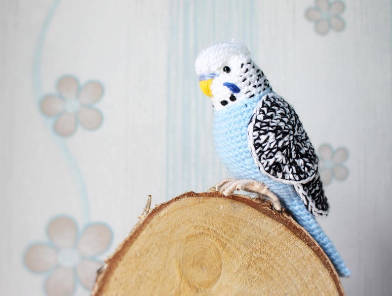 Crochet budgie pattern Tutorial PDF Amigurumi New Year bird lovers stuffed animal Easy Crochet Decor Blue bird with flexible paws home decor image 3