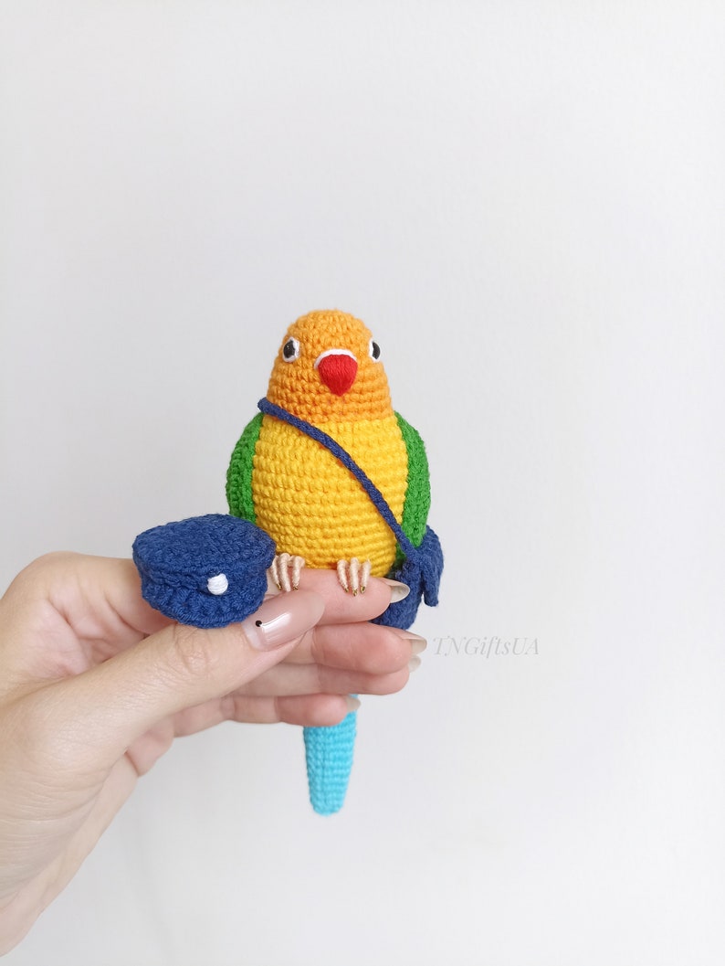Crochet colorful Conure bird Stuffed animal themed toy bird messanger Amigurumi toy postman Parakeet toy gift for mother Plush Memorial image 7