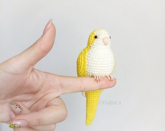 Yellow Quaker parrot Crochet sculpture Monk parakeet Amigurumi miniature of plush realistic toy pet lovers gift