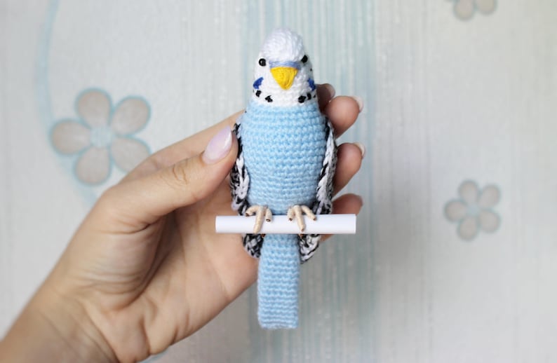 Crochet budgie pattern Tutorial PDF Amigurumi New Year bird lovers stuffed animal Easy Crochet Decor Blue bird with flexible paws home decor image 7