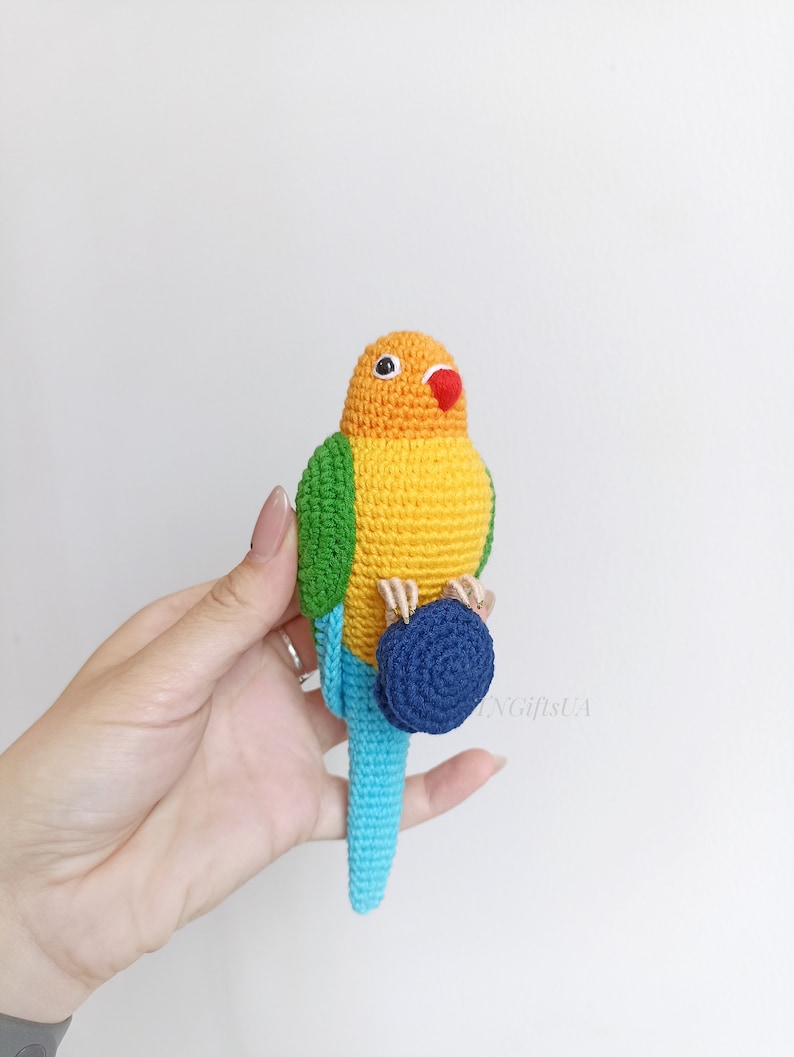 Crochet colorful Conure bird Stuffed animal themed toy bird messanger Amigurumi toy postman Parakeet toy gift for mother Plush Memorial image 5