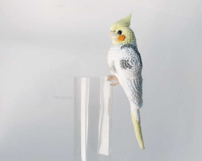 Crochet custom Pearl Cockatiel parrot ornament Plush bird Amigurumi toy Personalized gift Pet loss Stuffed animal Sculpture image 3