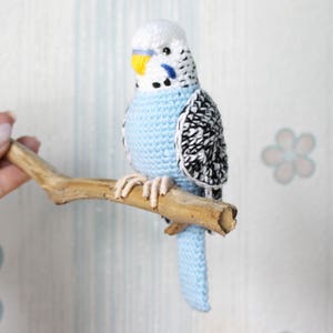 Crochet budgie pattern Tutorial PDF Amigurumi New Year bird lovers stuffed animal Easy Crochet Decor Blue bird with flexible paws home decor image 2