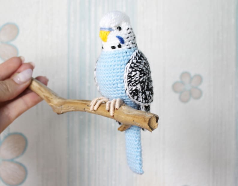 Crochet budgie pattern Tutorial PDF Amigurumi New Year bird lovers stuffed animal Easy Crochet Decor Blue bird with flexible paws home decor image 2