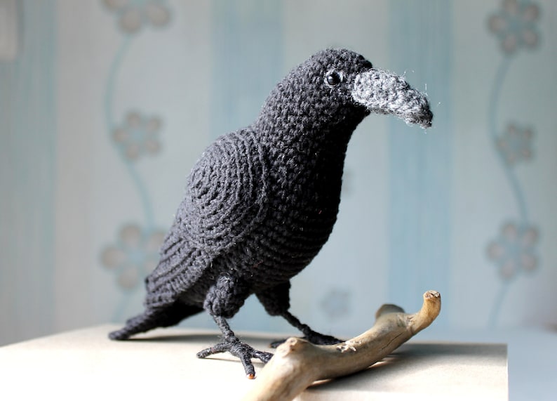 Crochet Crow PATTERN Tutorial PDF Gothic Black Raven Crochet DIY Halloween Decor Realistic bird scarecrow Gift for crocheter image 4