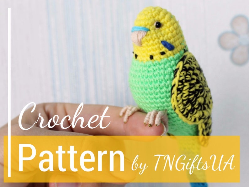 Crochet Green Budgie Easy PATTERN DIY Tutorial PDF New Year bird ornament Realistic bird with Flexible paws Amigurumi toy stuffed decor image 1