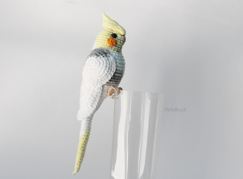 Crochet custom Pearl Cockatiel parrot ornament Plush bird Amigurumi toy Personalized gift Pet loss Stuffed animal Sculpture image 4