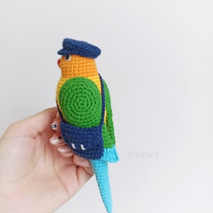 Crochet colorful Conure bird Stuffed animal themed toy bird messanger Amigurumi toy postman Parakeet toy gift for mother Plush Memorial image 3