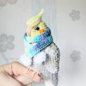Crochet custom Pearl Cockatiel parrot ornament Plush bird Amigurumi toy Personalized gift Pet loss Stuffed animal Sculpture image 9