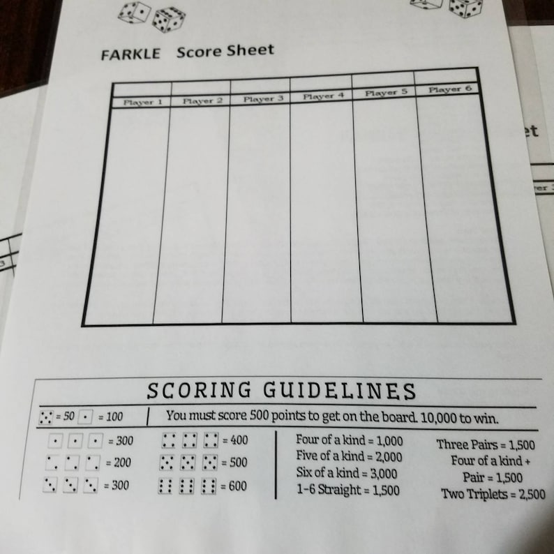 Laminated Farkle Scorecard With Rules - Etsy