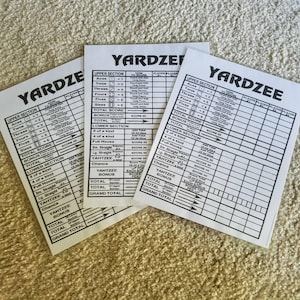 Dry Erase Yardzee Laminated Score Cards