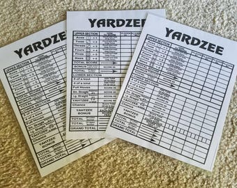 Dry Erase Yardzee Laminated Score Cards