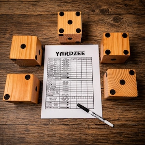 Giant Wooden Yardzee Dice Set: Complete with carrying bag, marker and scorecard - Free Shipping