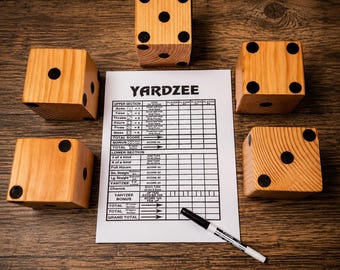 Giant Wooden Yardzee Dice Set: Complete with carrying bag, marker and scorecard - Free Shipping