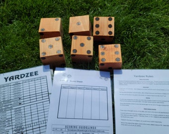 Handmade Wooden Yardzee Farkle Dice Set: with Score Cards