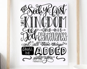 Sucht zuerst das Reich Gottes 5x7, 8x10 Printable KJV Matthäus 6:33 Schriftdruck JPG & PDF Sofortiger Download Wohnkultur
